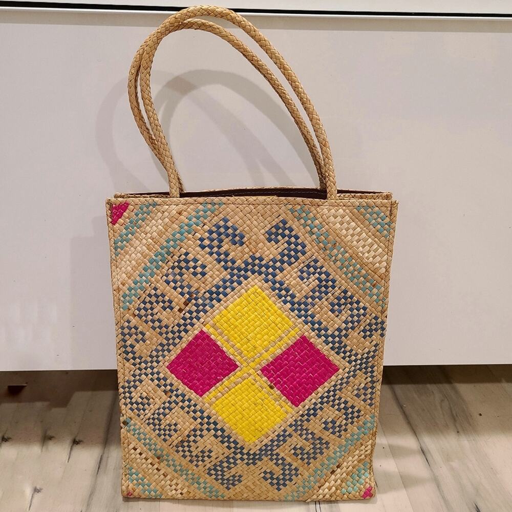 Banago Handwoven Seagrass Tote Bag Multicolor Geometric Beach Market Bag
